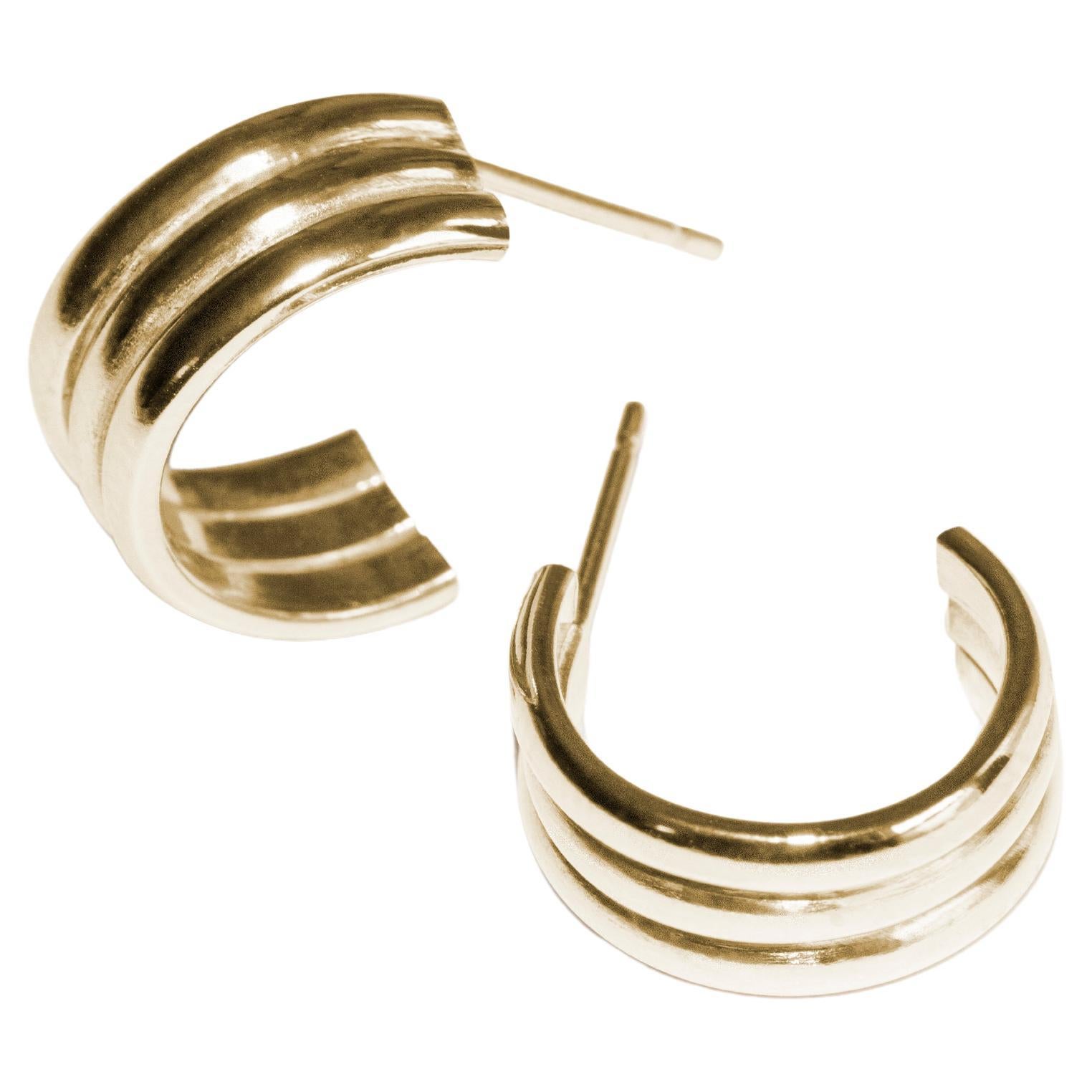 Skomer Studio A Jewellery 14kt Yellow Gold Trio Ridged Hoop Earrings en vente