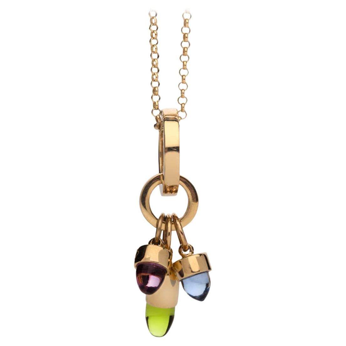 Skopelos Charms Purple Green Amethyst Tanzanite Quartz Gold Pendant Necklace