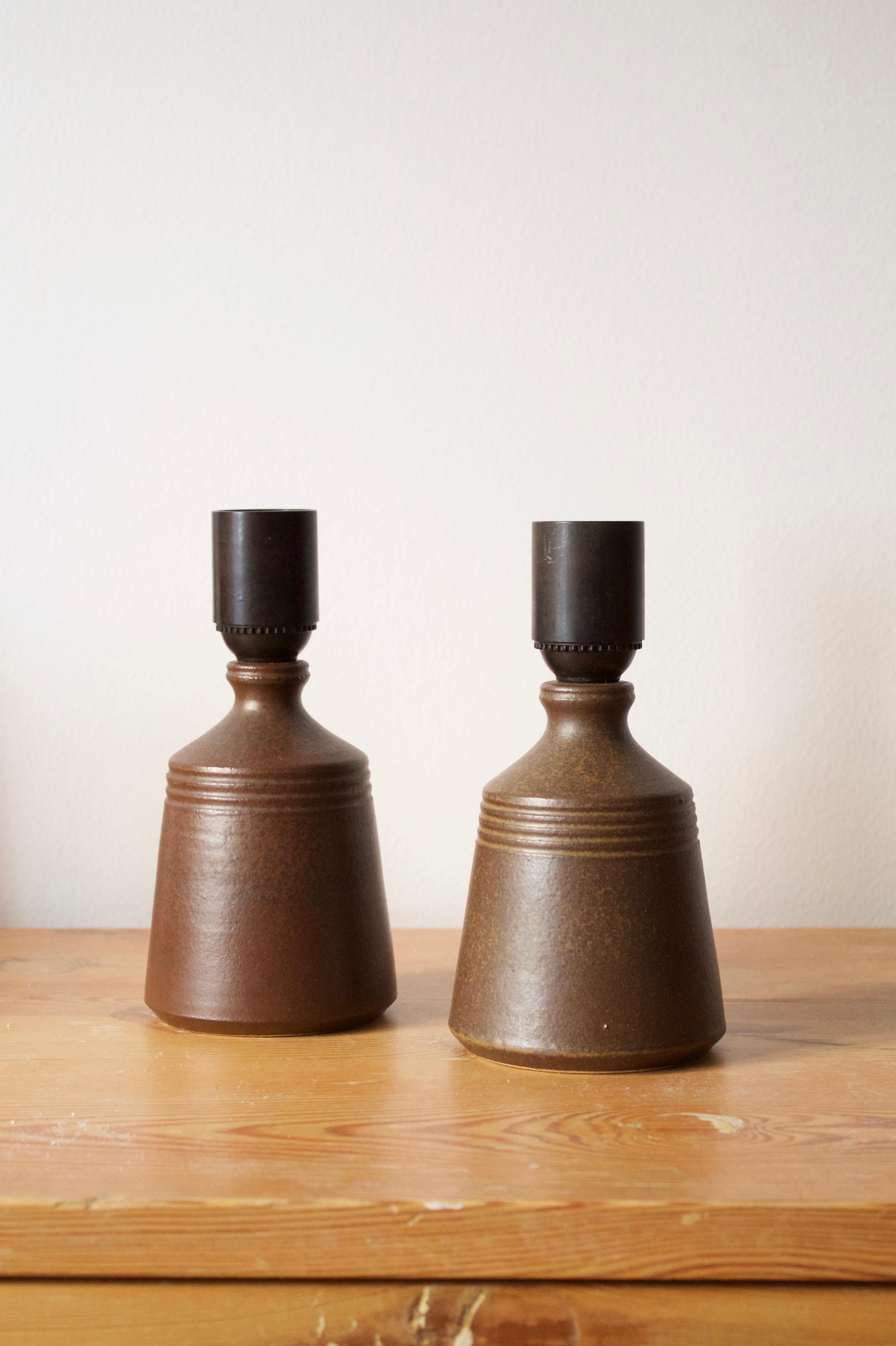 Swedish Skottorp Stengods, Small Table Lamps, Brown Glazed Stoneware, Sweden, 1970s