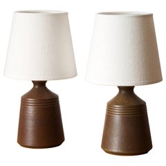 Skottorp Stengods, Small Table Lamps, Brown Glazed Stoneware, Sweden, 1970s
