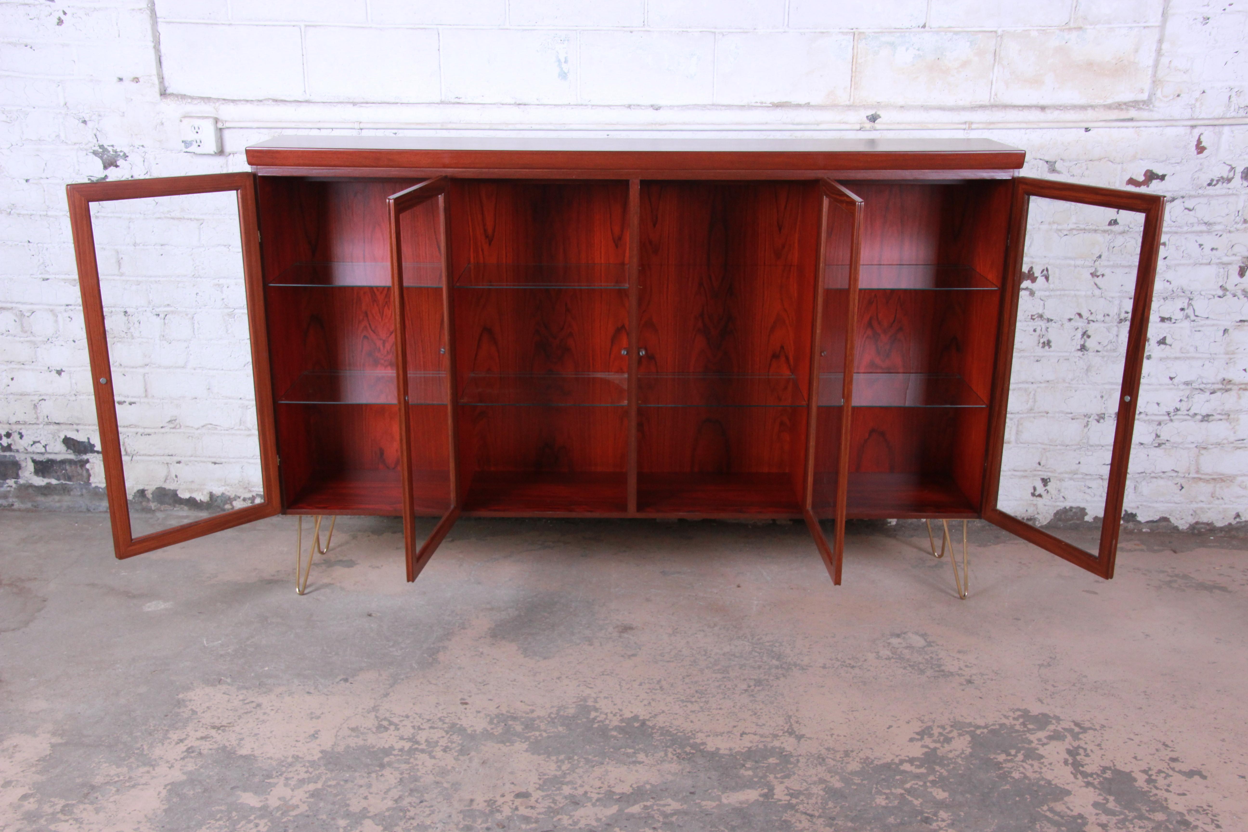 Skovby Danish Modern Rosewood Glass Front Bookcase on Hairpin Legs 2