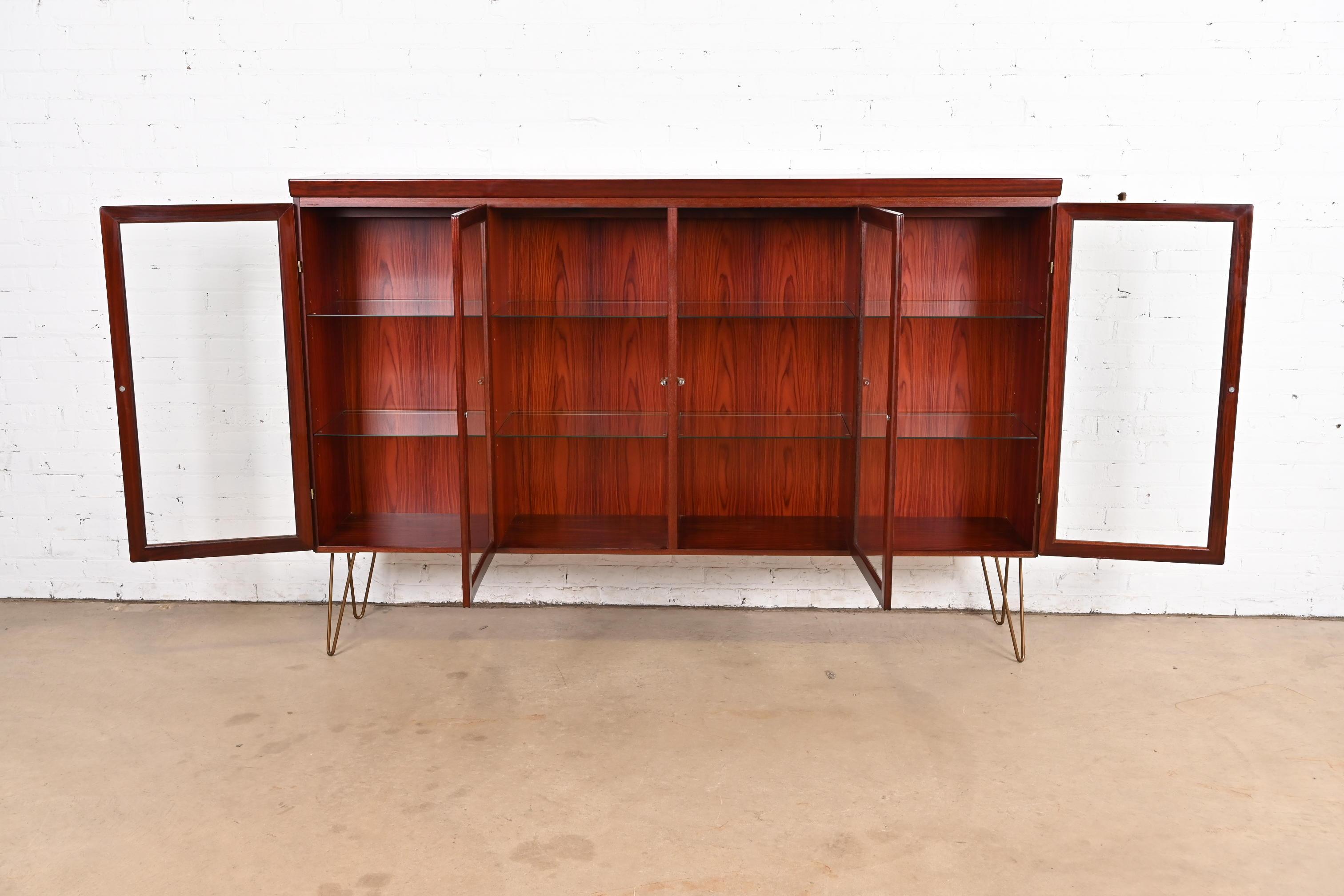Steel Skovby Danish Modern Rosewood Lighted Bookcase Cabinet, Circa 1970s