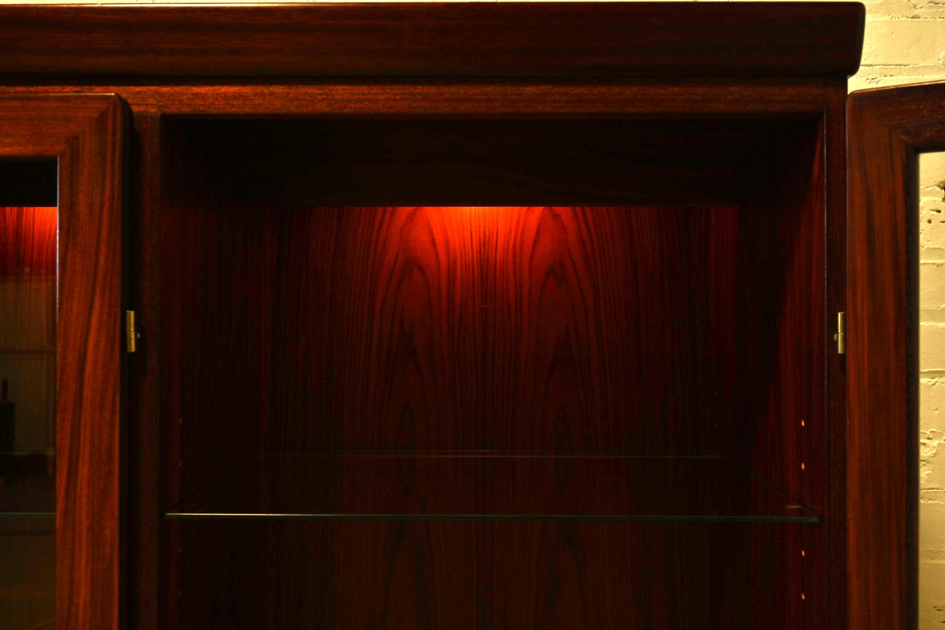 Skovby Danish Modern Rosewood Lighted Bookcase Cabinet, Circa 1970s 1