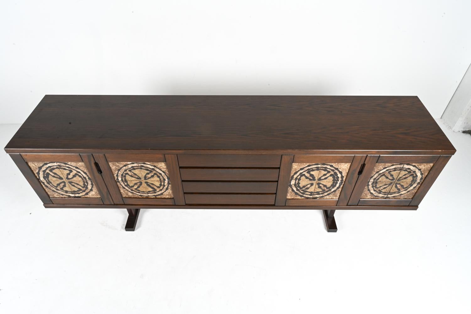 Late 20th Century Skovby Danish Oak Sideboard with Ox Art Tiles, 1970's For Sale