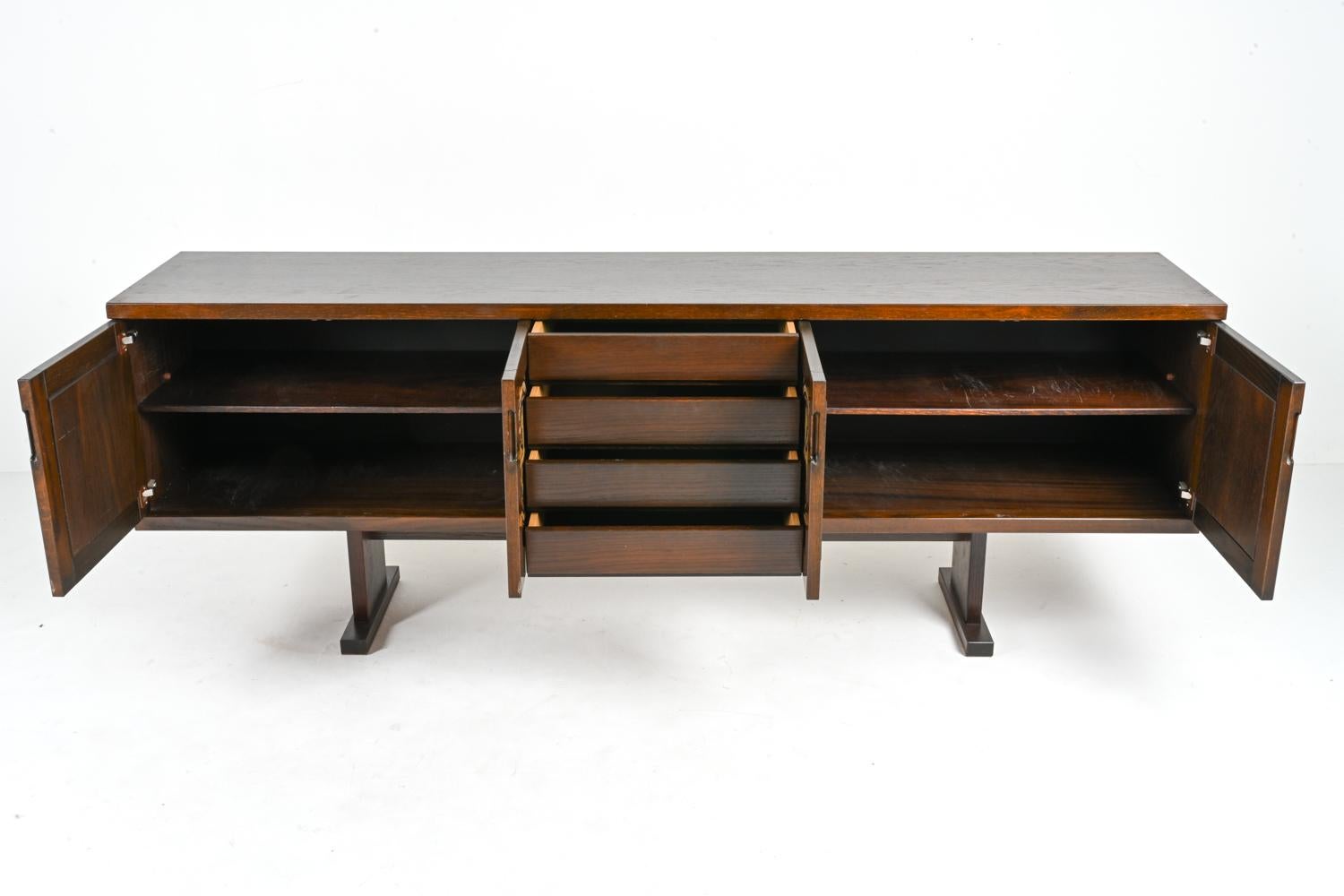 Skovby Danish Oak Sideboard mit Ox Art Fliesen, 1970er Jahre (Ende des 20. Jahrhunderts) im Angebot