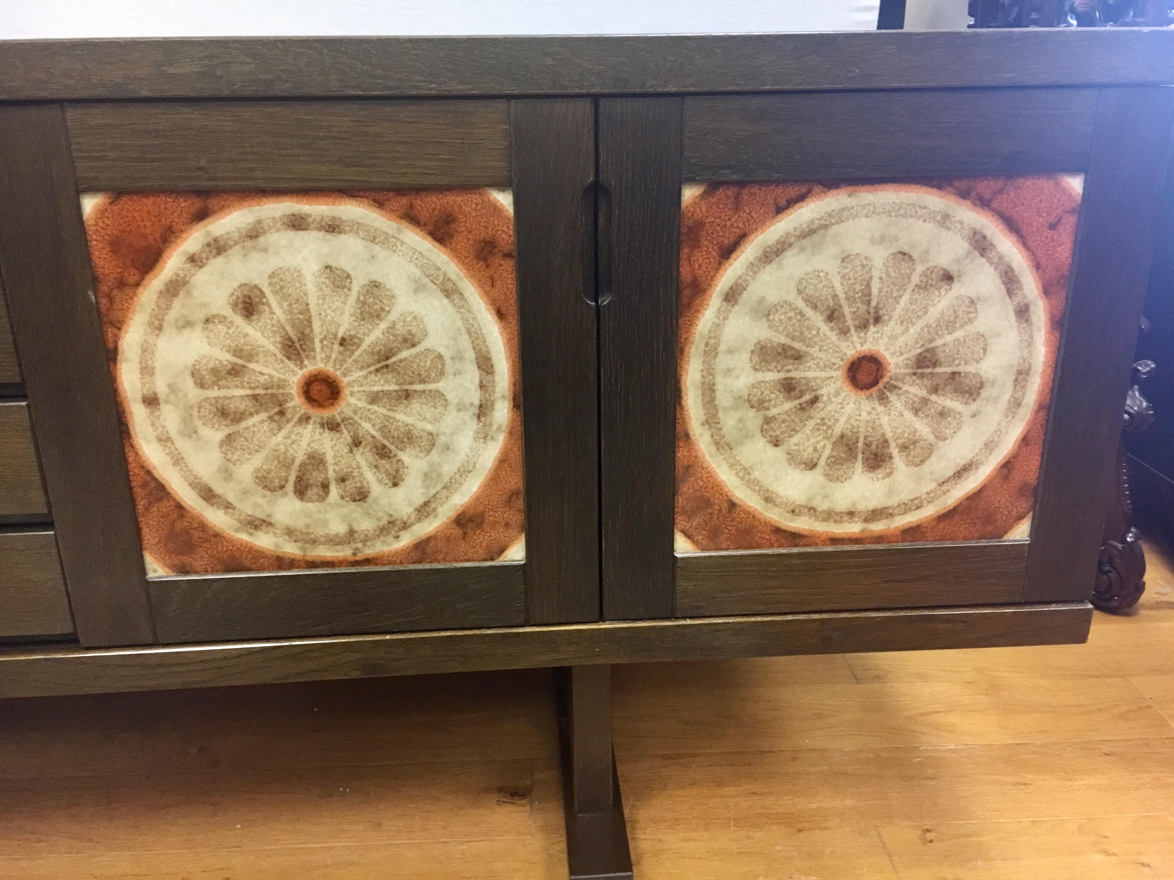 Late 20th Century Gangso Mobler Poul H. Poulsen Designed Danish Modern Art Tile Credenza Buffet 