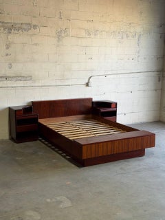 Skovby Queen Platform Bed Frame with Nightstands Rosewood Denmark 1970s