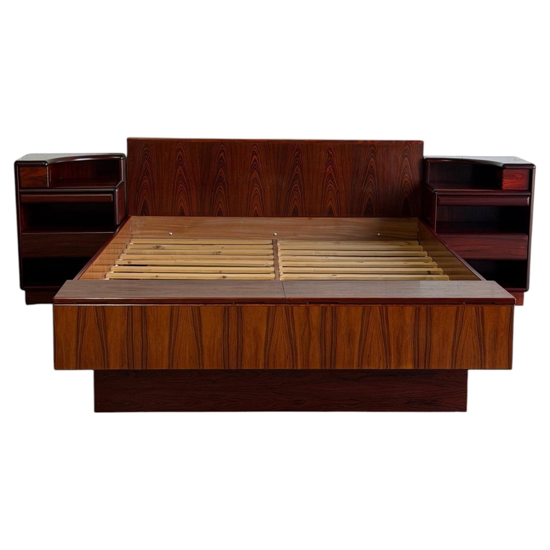 Skovby Queen Platform Bed Frame with Nightstands Rosewood Denmark 1970s