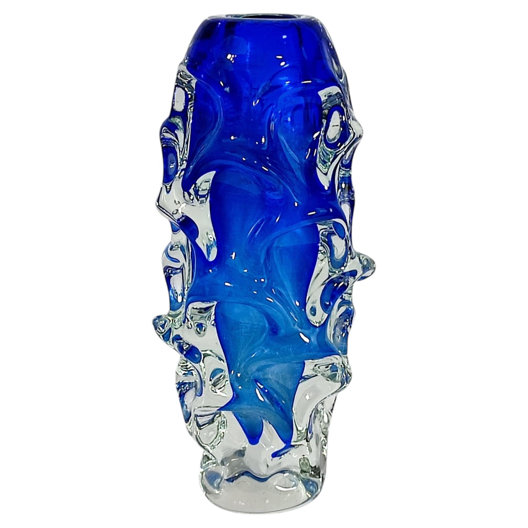 Škrdlovice Art Glass Vase by Jan Beránek, Cobalt Blue, 1959, Czech