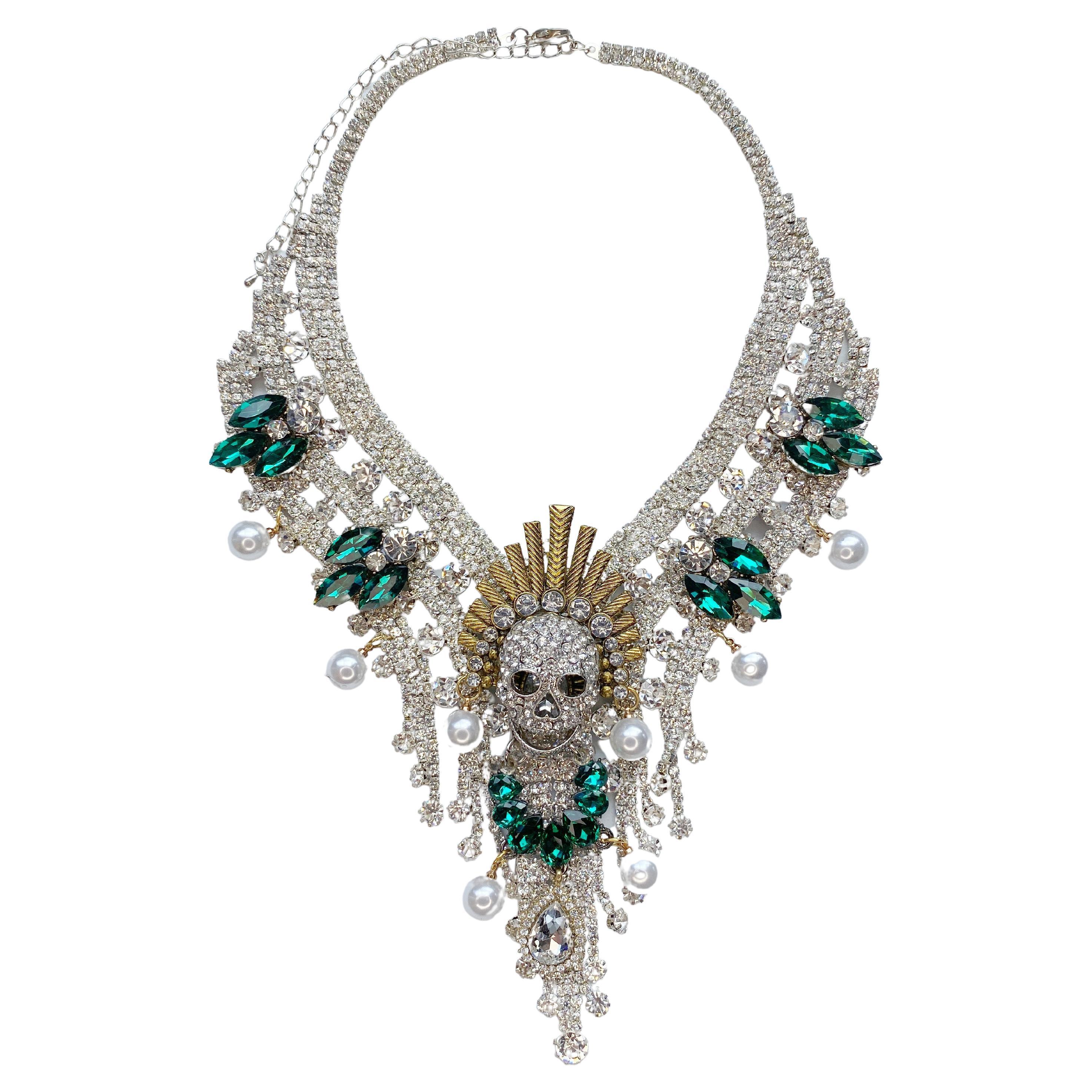 Skull and crystal necklace by Sebastian Jaramillo