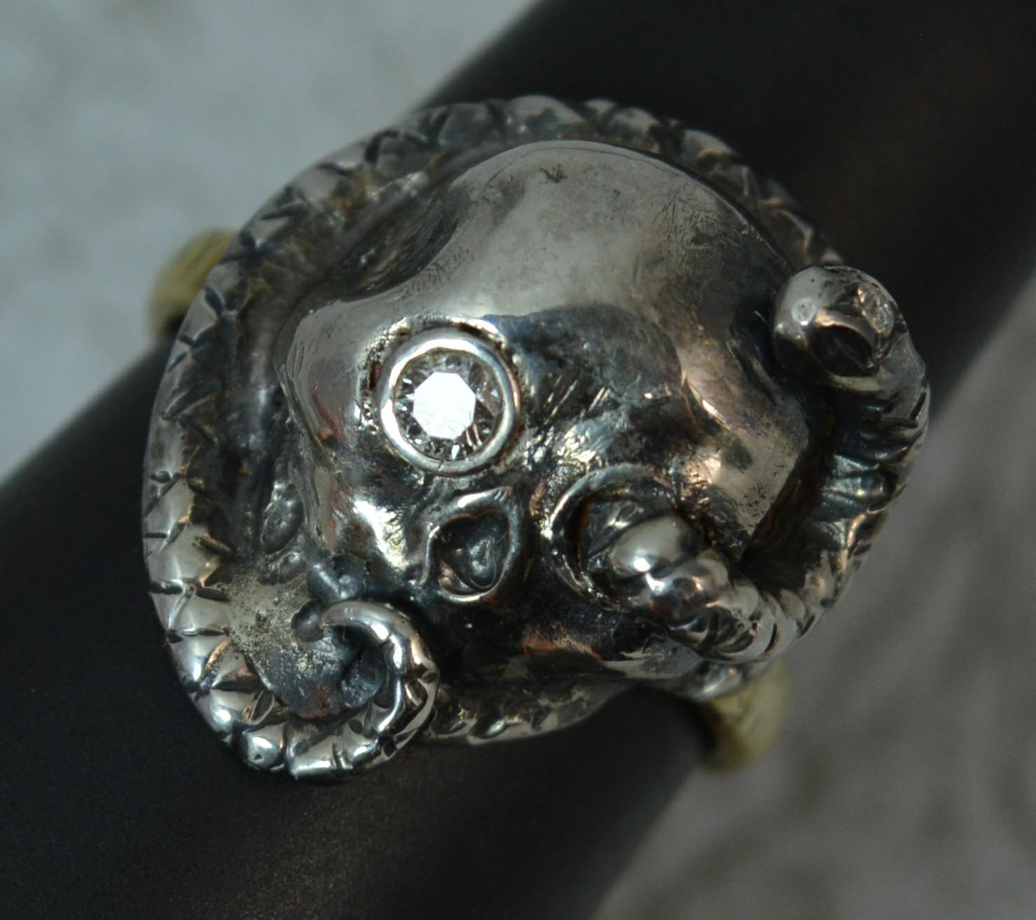 Skull and Snake Ring with Diamonds in 9 Carat Gold 7