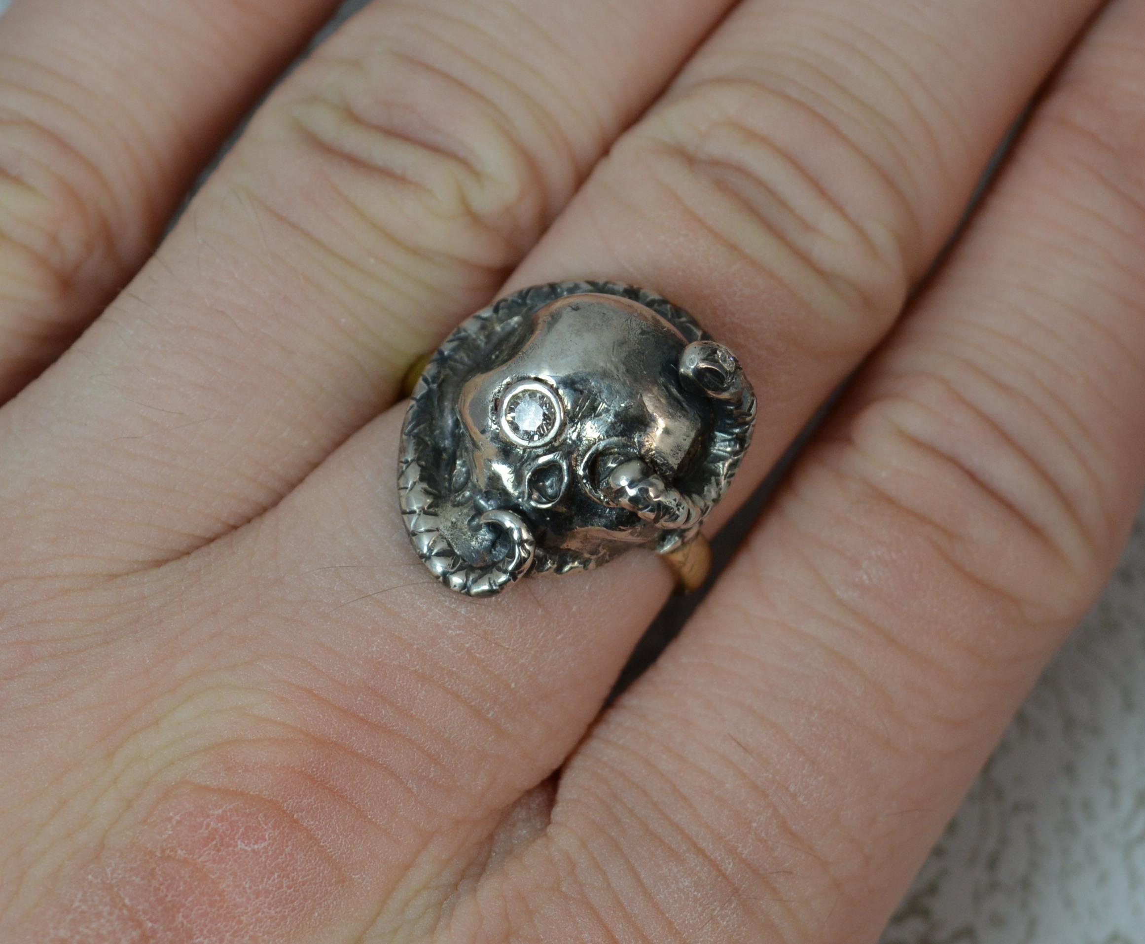 George III Skull and Snake Ring with Diamonds in 9 Carat Gold