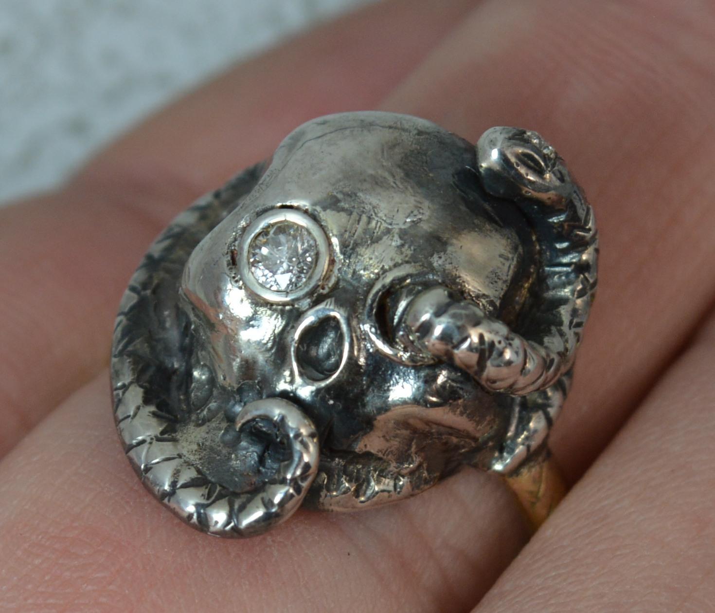 Skull and Snake Ring with Diamonds in 9 Carat Gold 4