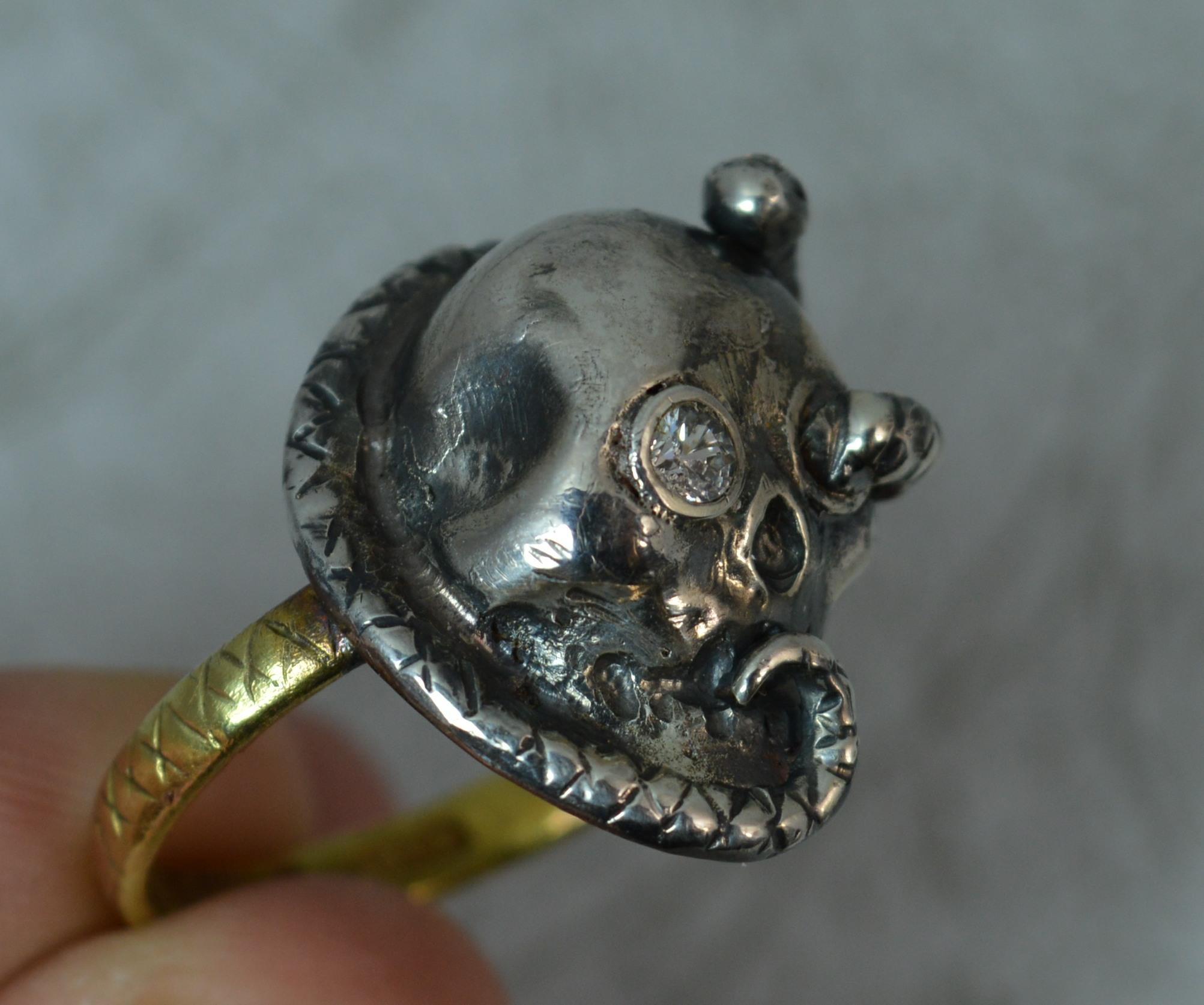 Skull and Snake Ring with Diamonds in 9 Carat Gold 5