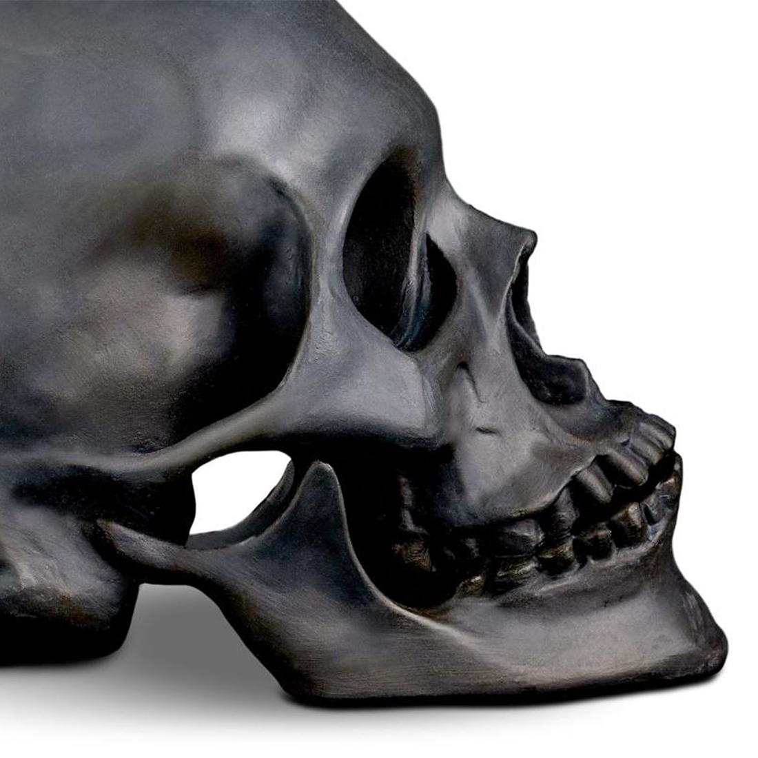 Portuguese Skull Black Porcelain Sculpture