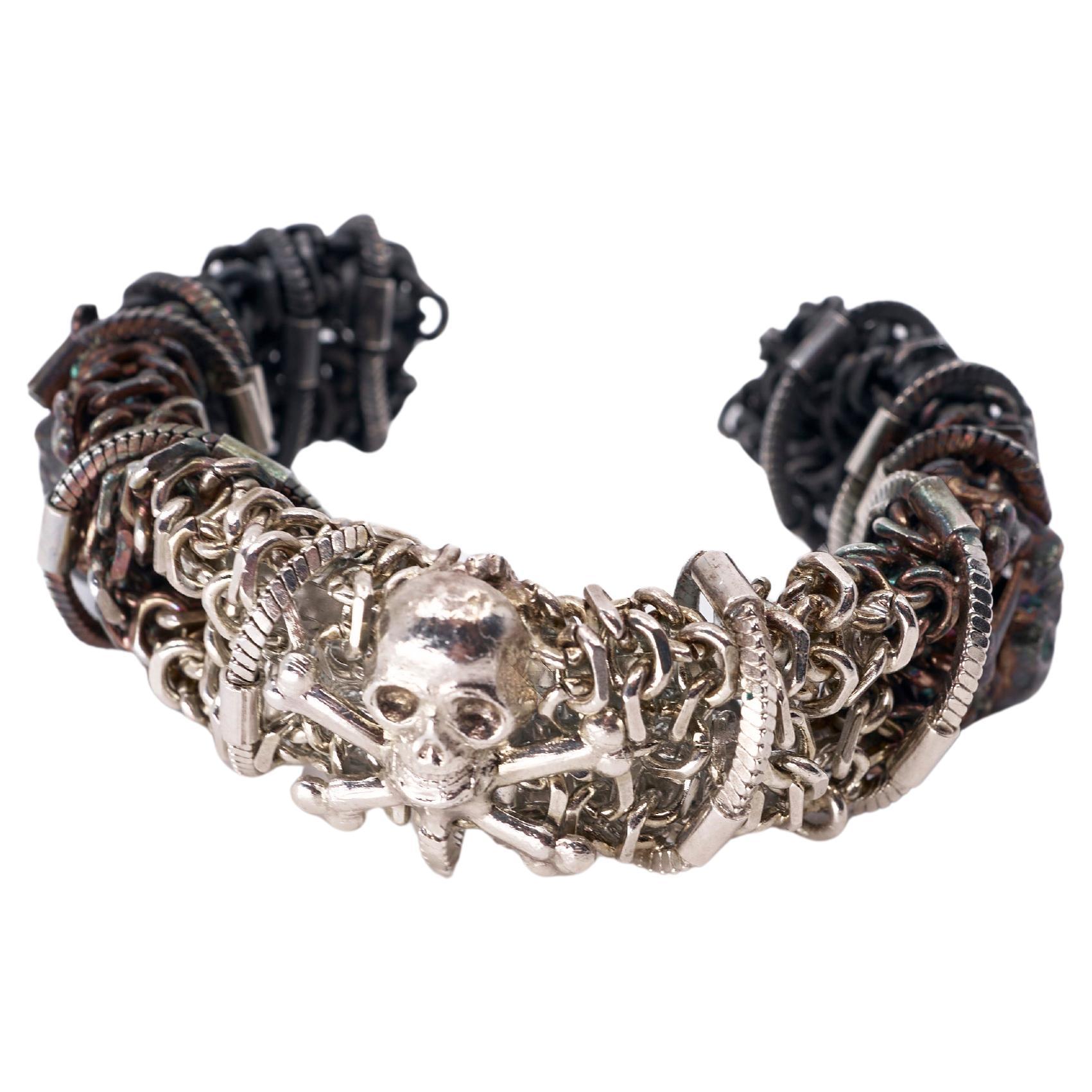 Brutalist Cuff Skull Chain Bracelet Palladium Plated J Dauphin