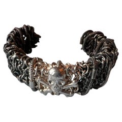 Skull Bone Cuff Chain Bracelet Palladium