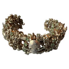 Skull & Bone Cuff Bracelet Crystal Chain Enamel Vintage - Designer J Dauphin