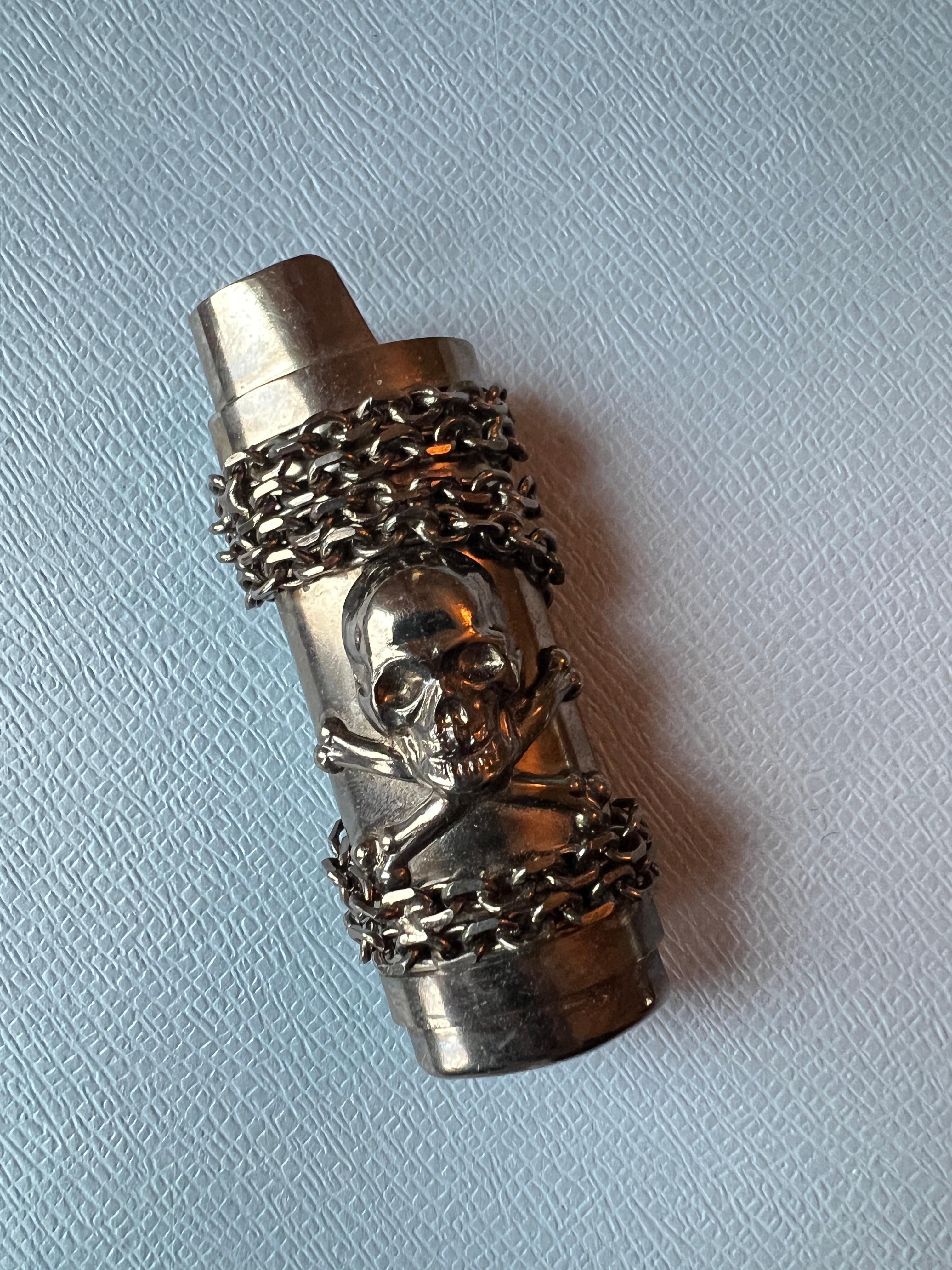 Modern Skull Bone Light  Holder Chain Ruthenium Plated Vintage For Sale