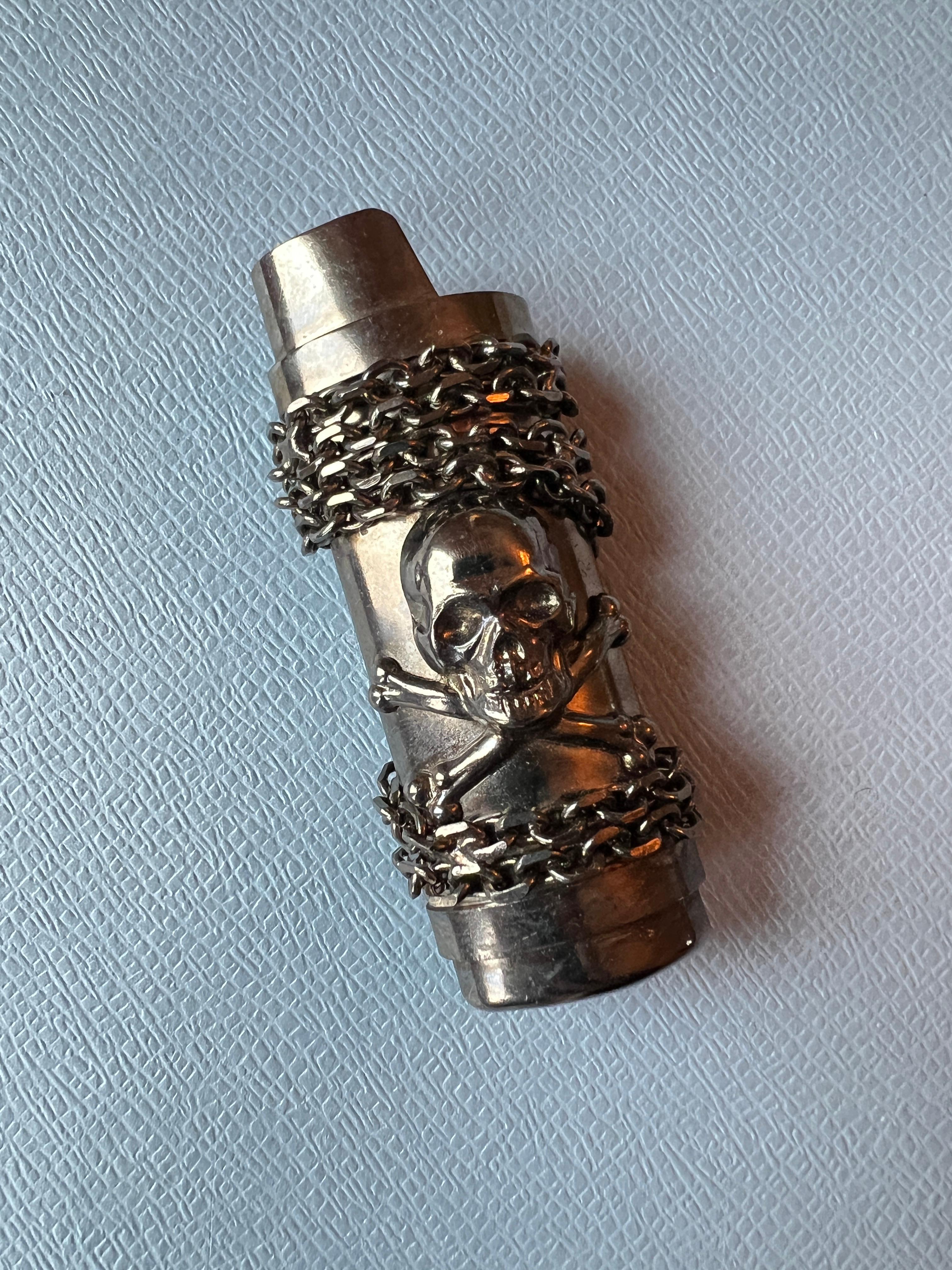 Women's or Men's Skull Bone Light  Holder Chain Ruthenium Plated Vintage For Sale