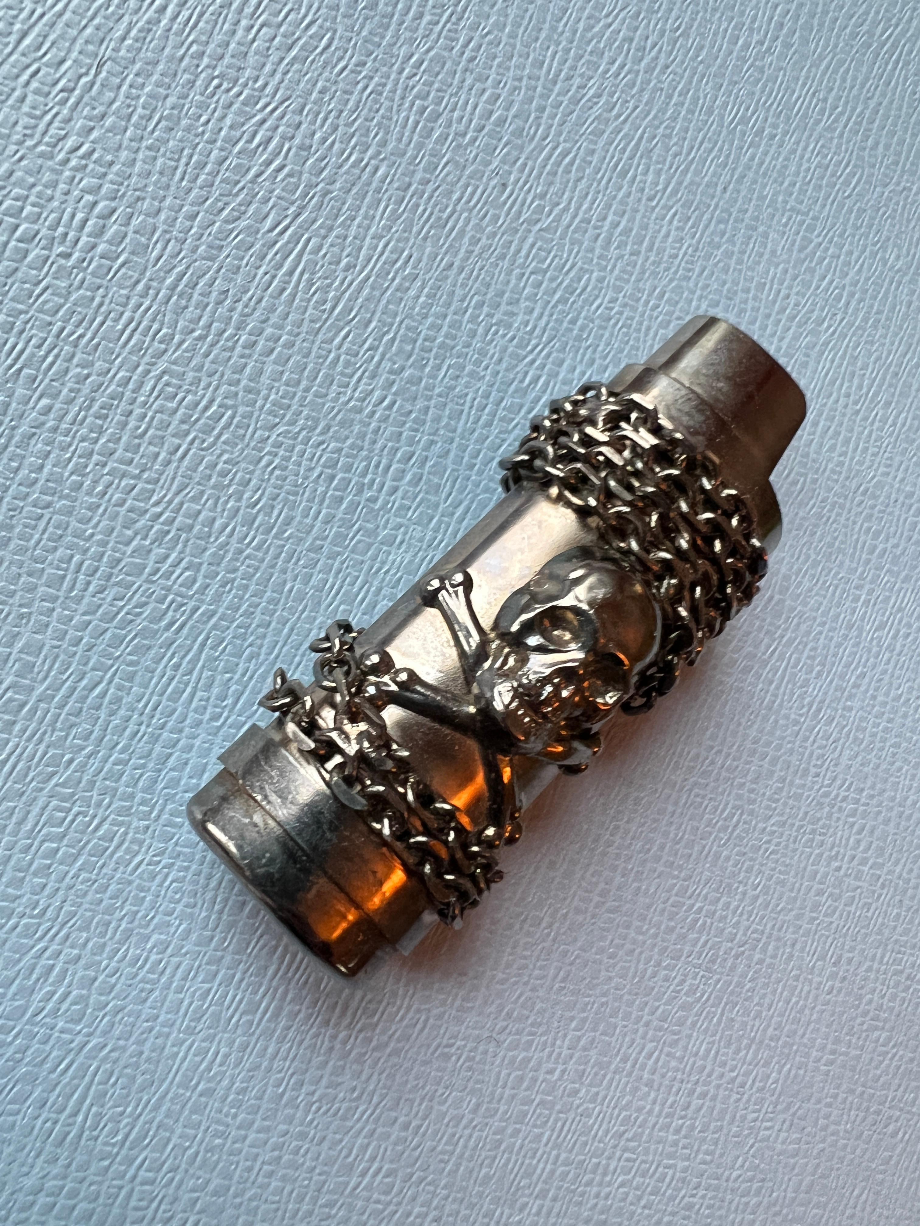 Skull Bone Light  Holder Chain Ruthenium Plated Vintage For Sale 1