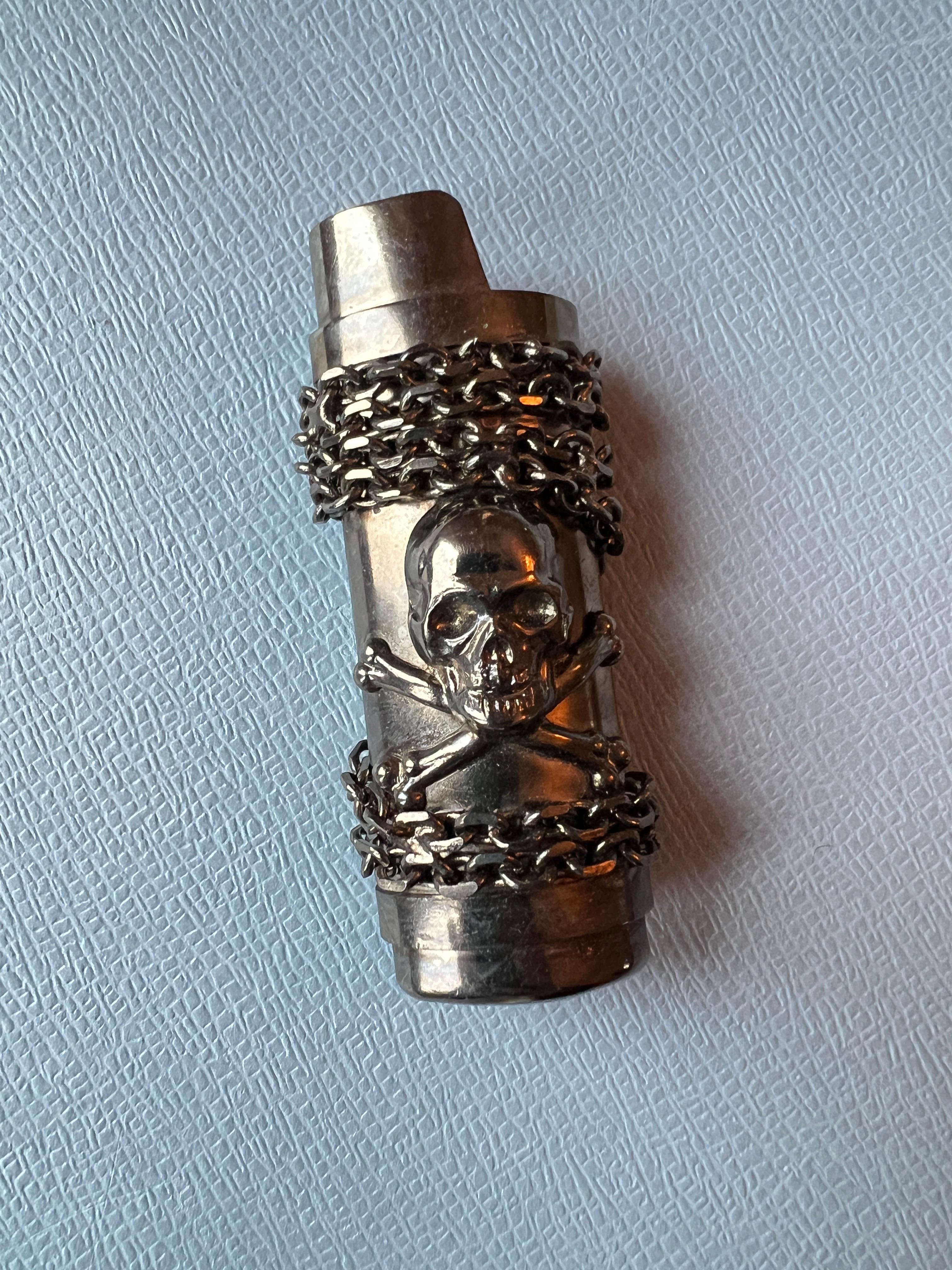 Skull Bone Light  Holder Chain Ruthenium Plated Vintage For Sale 2