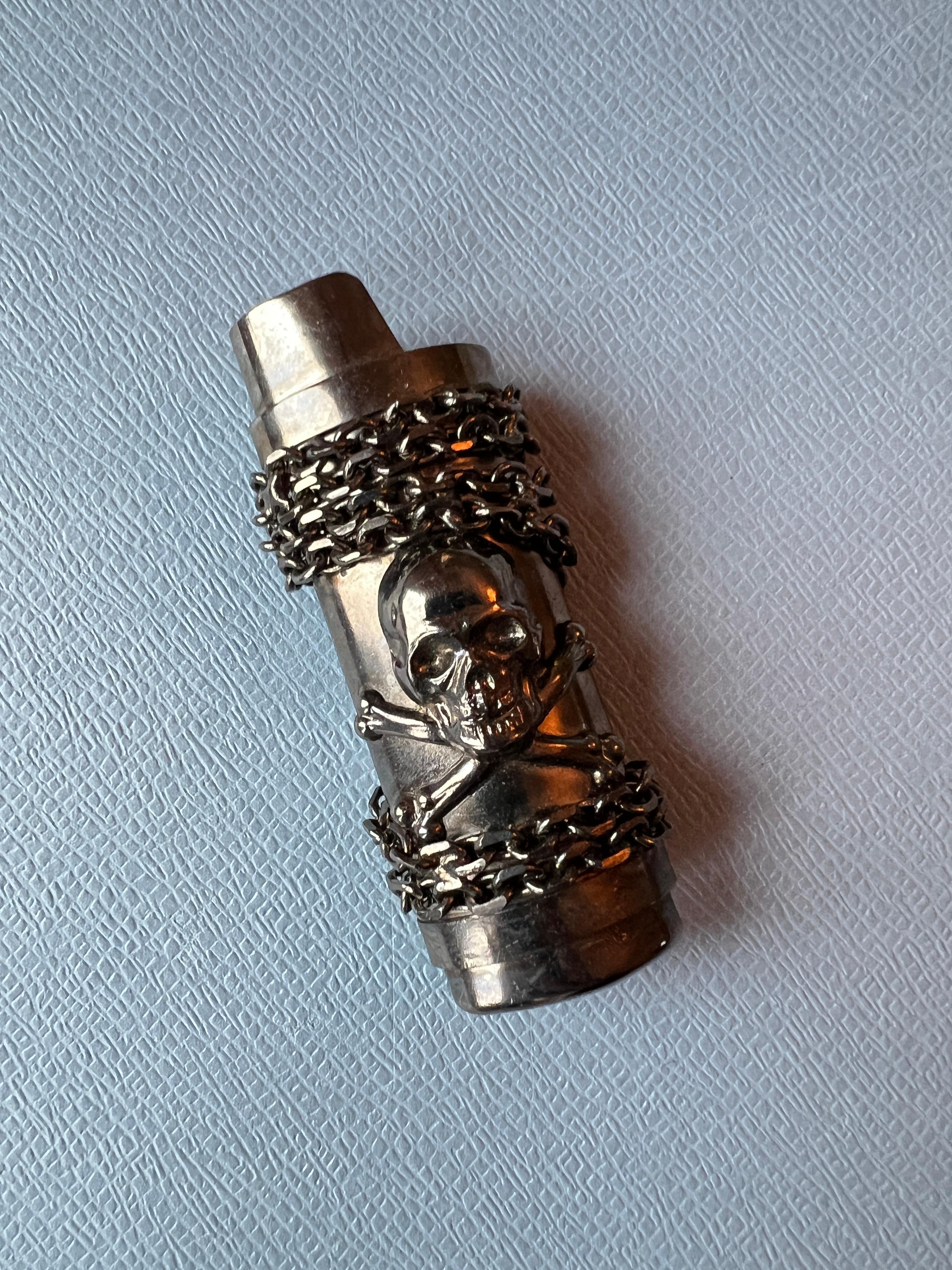 Skull Bone Light  Holder Chain Ruthenium Plated Vintage For Sale 3
