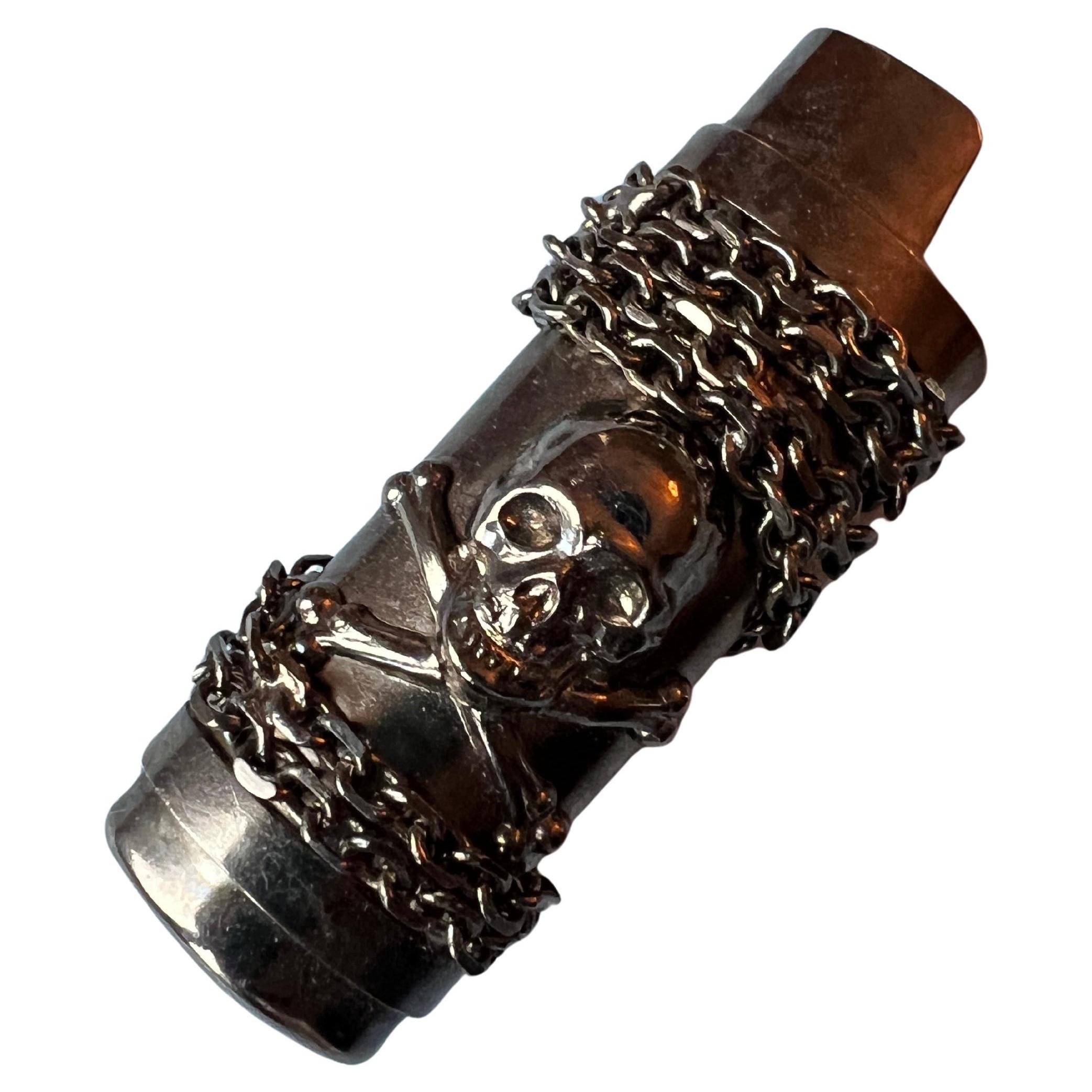 Schädel-Knochen-Light  Holder Kette Ruthenium vergoldet Vintage