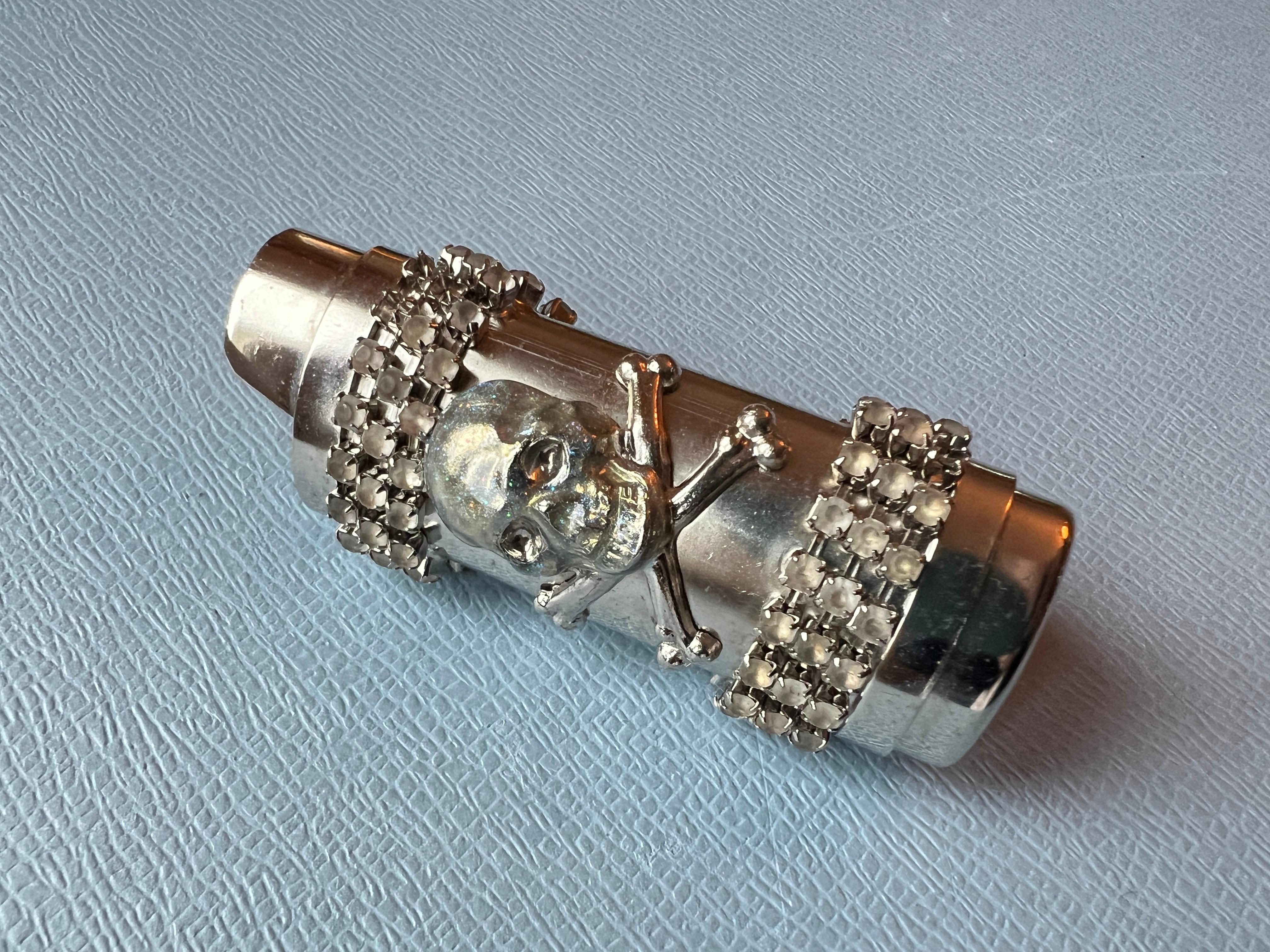 Women's or Men's Skull Bone Light Holder Palladium Enamel Crystals For Sale