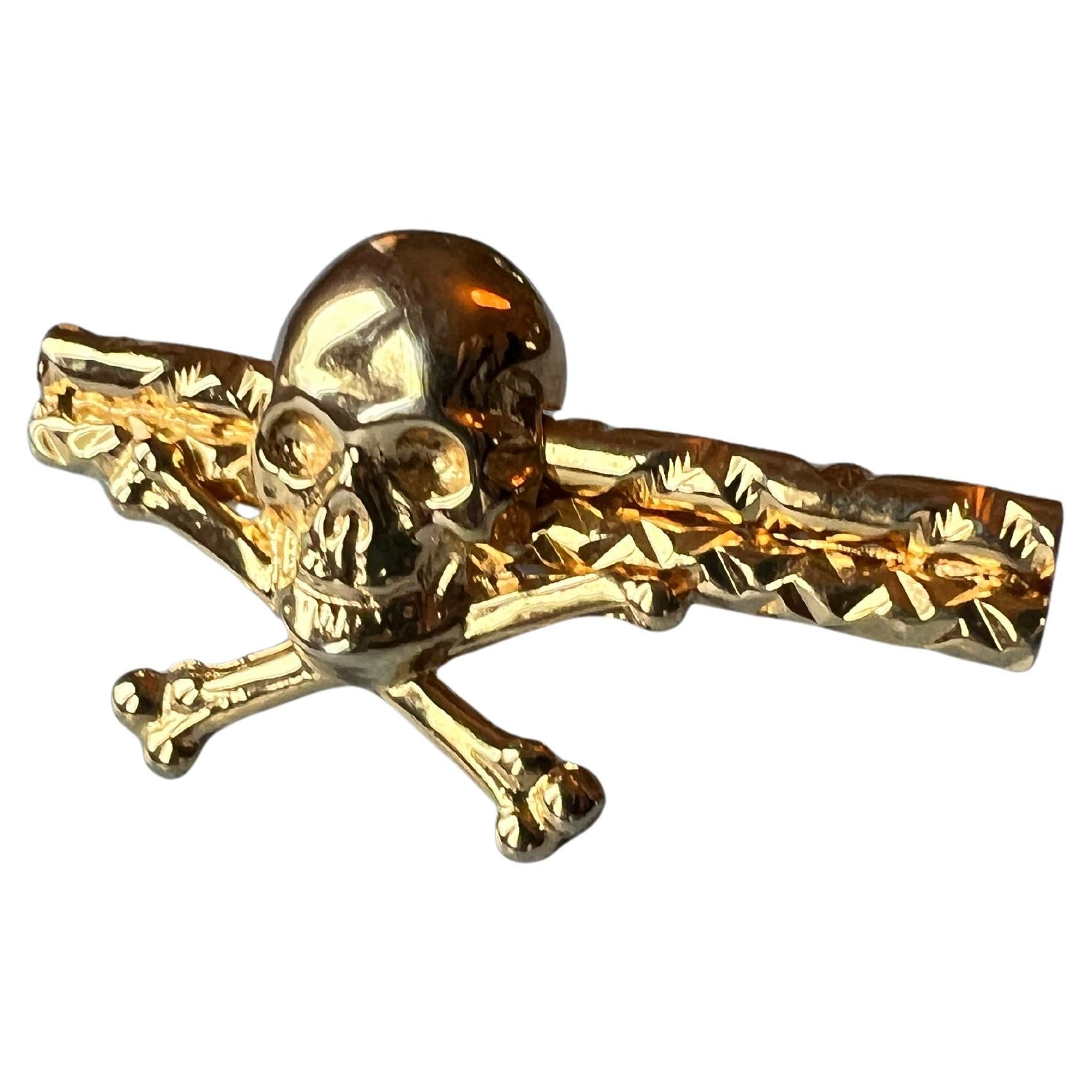 Skull Bones Ring Double Finger Gold Plated For Sale