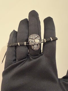 Skull Bracelet in White Gold with White Diamonds and Hand Decorated Micromosaic