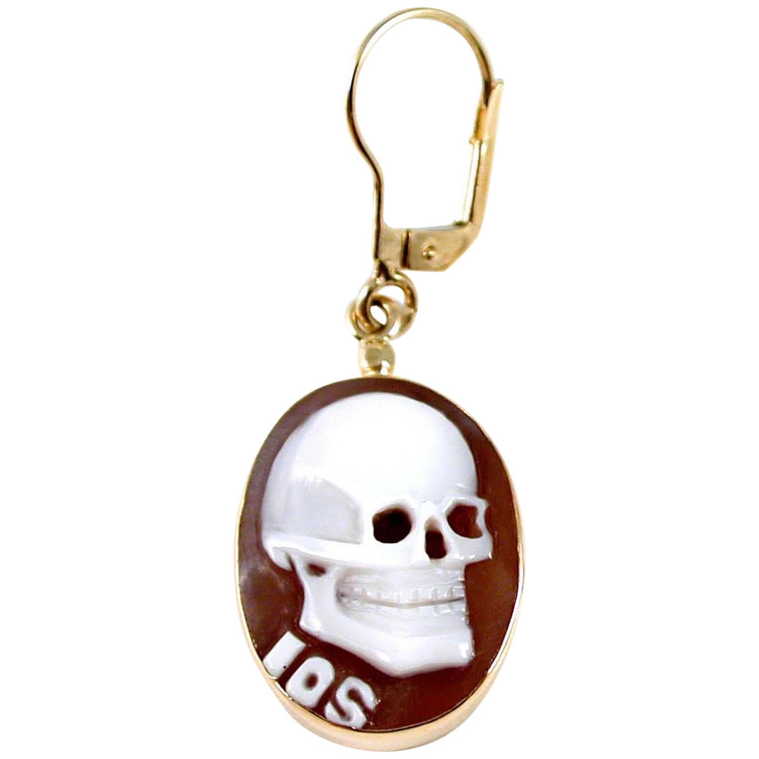 Skull Cameo Dangling Oval Earring in 18 Carat Gold from Iosselliani For Sale