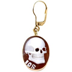 Skull Cameo Dangling Oval Earring in 18 Carat Gold from Iosselliani