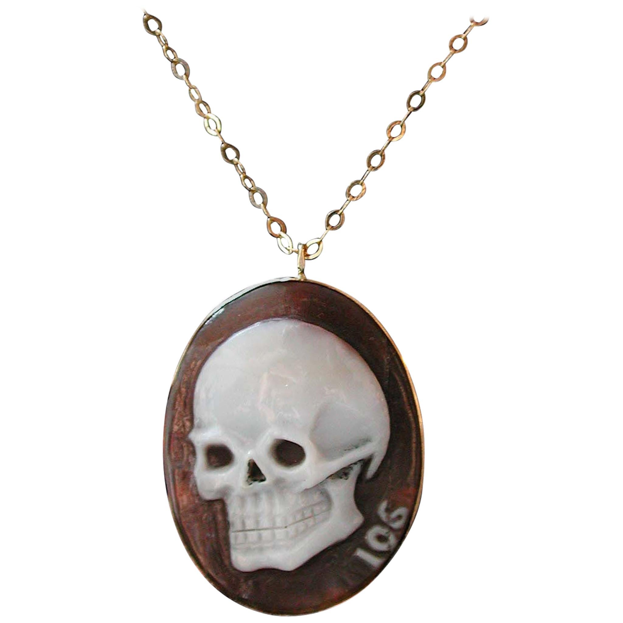 Skull Cameo Pendant Necklace in 18 Carat Yellow Gold from Iosselliani For Sale