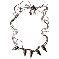 Skull Chain Necklace Blue Glitter Enamel Rose Gold Vintage