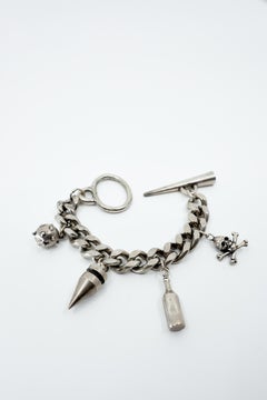 Skull Charm Bracelet Bronze Memento Mori Gun Metal Chain Statement