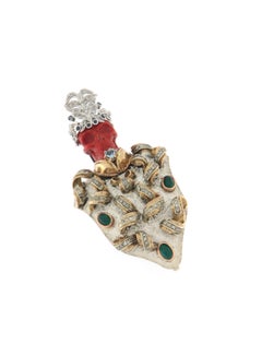 Skull Coral Diamonds Aquamarine Agate Sapphires 14 Karat Yellow Gold Brooch