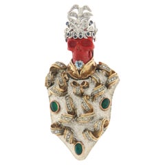 Skull Coral Diamonds Aquamarine Agate Sapphires 14 Karat Yellow Gold Brooch