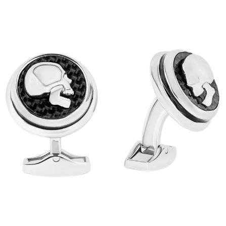 Skull Cufflinks with Black Carbon Fibre For Sale