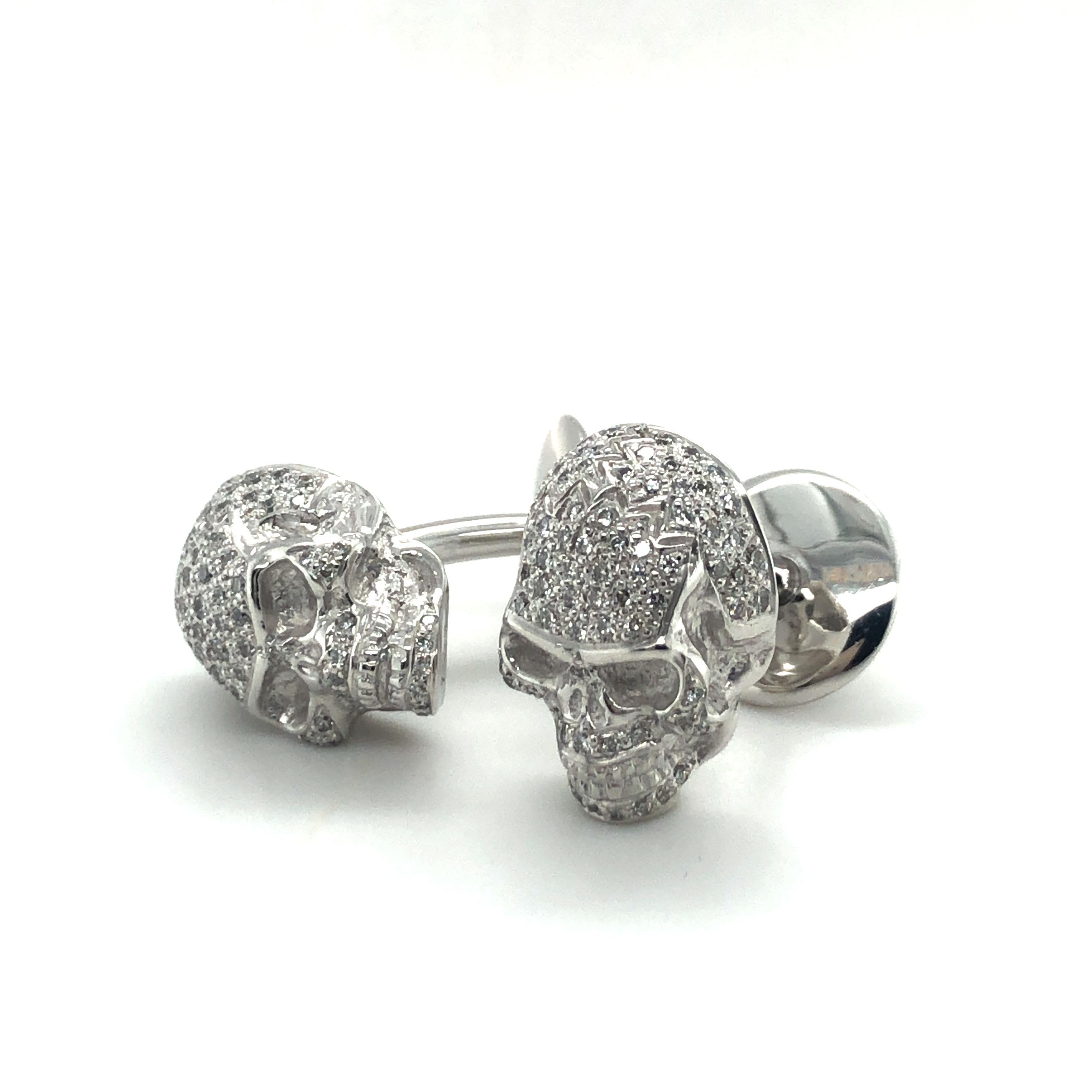 Skull Cufflinks with Diamonds in 18 Karat White Gold 6