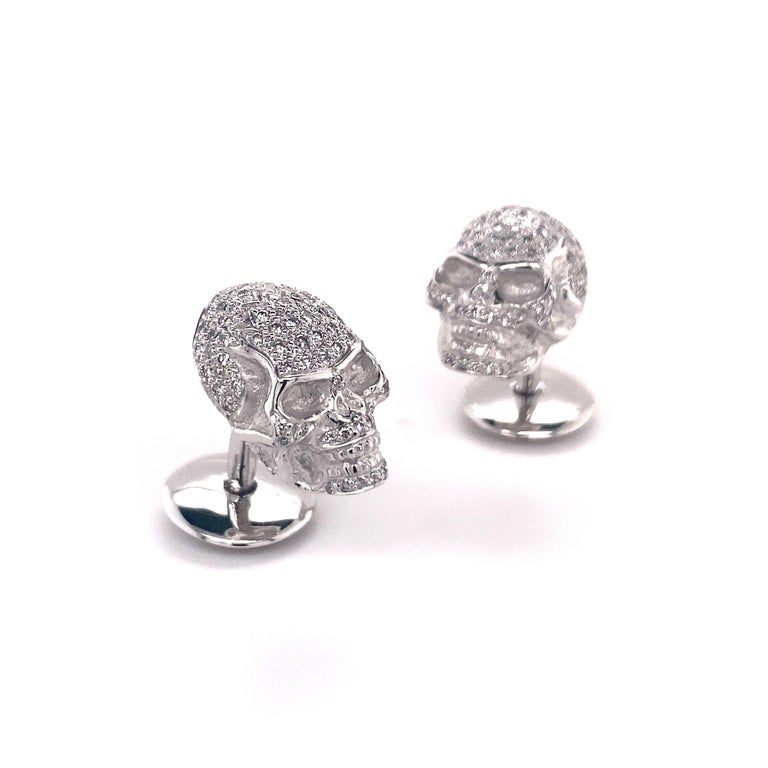 Skull Cufflinks with Diamonds in 18 Karat White Gold In Excellent Condition For Sale In Lucerne, CH