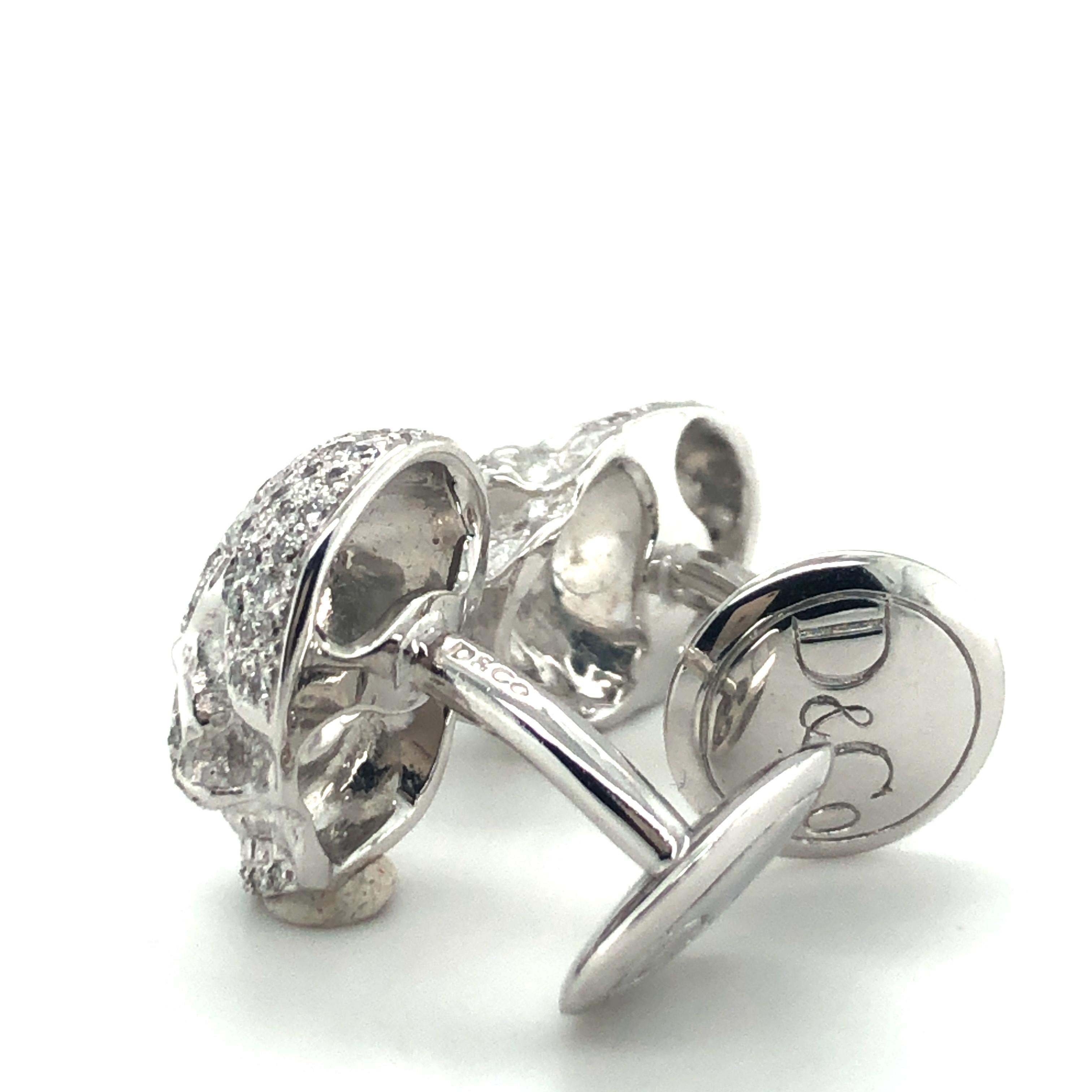 Skull Cufflinks with Diamonds in 18 Karat White Gold 2