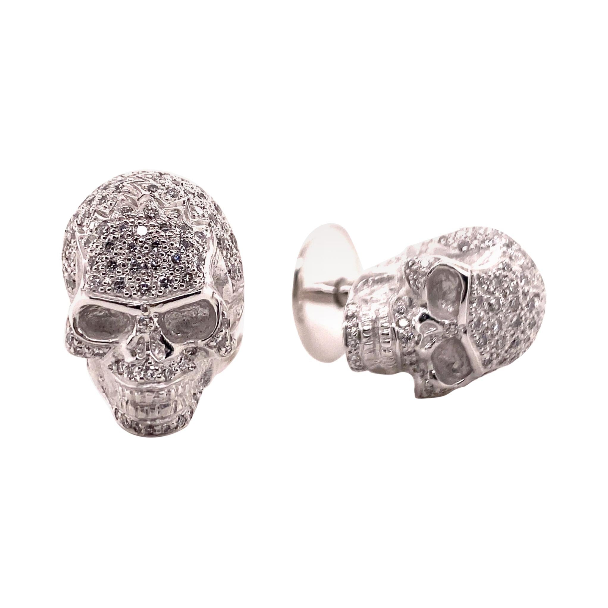 Skull Cufflinks with Diamonds in 18 Karat White Gold