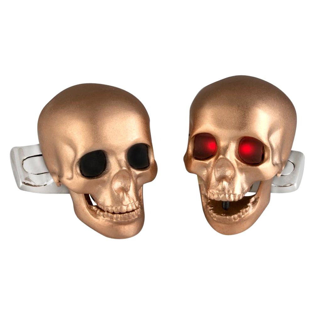 Skull Cufflinks with LED Eyes in Rose Gold Satin Finish