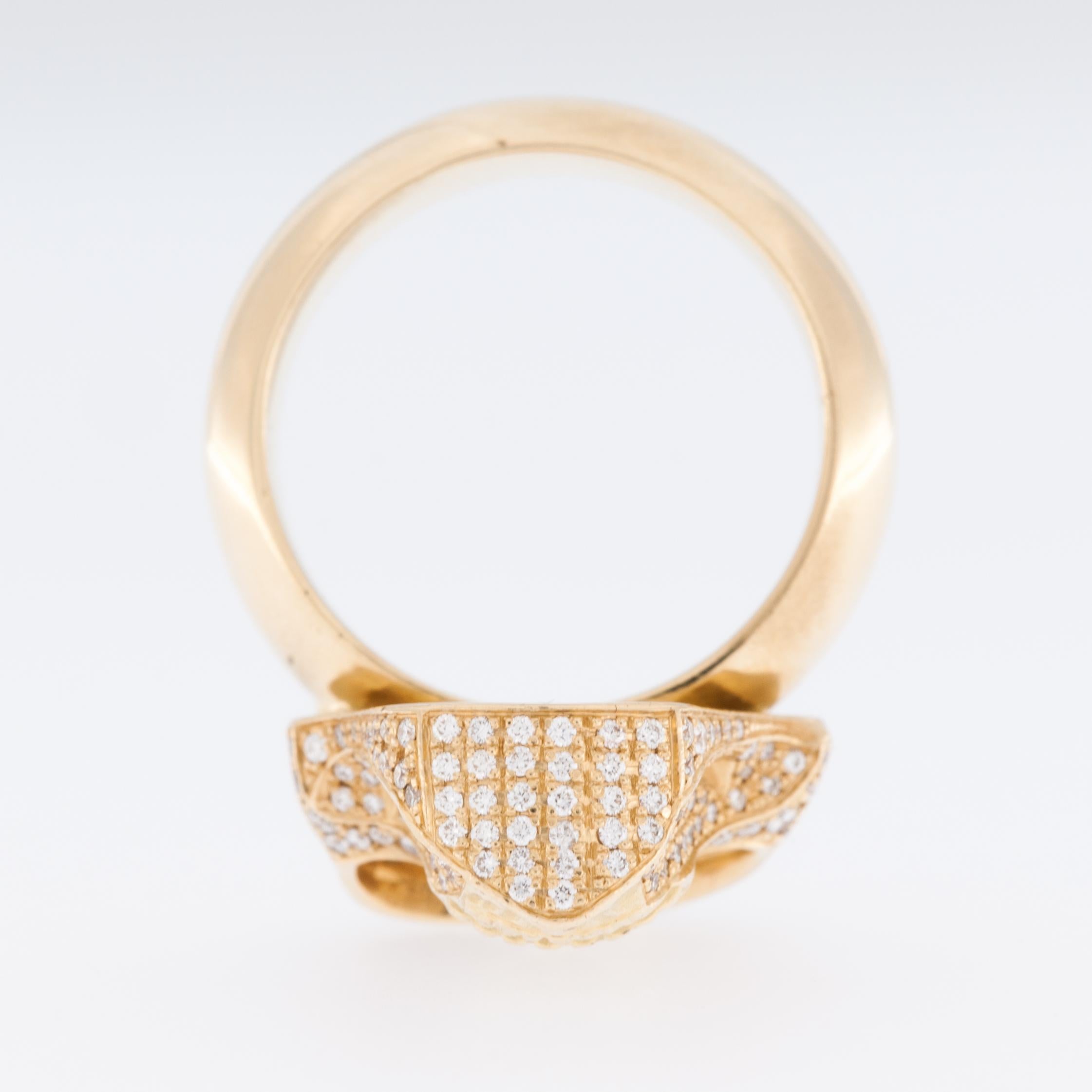 Brilliant Cut Skull Design 18 karat Yellow Gold Ring with Diamonds For Sale