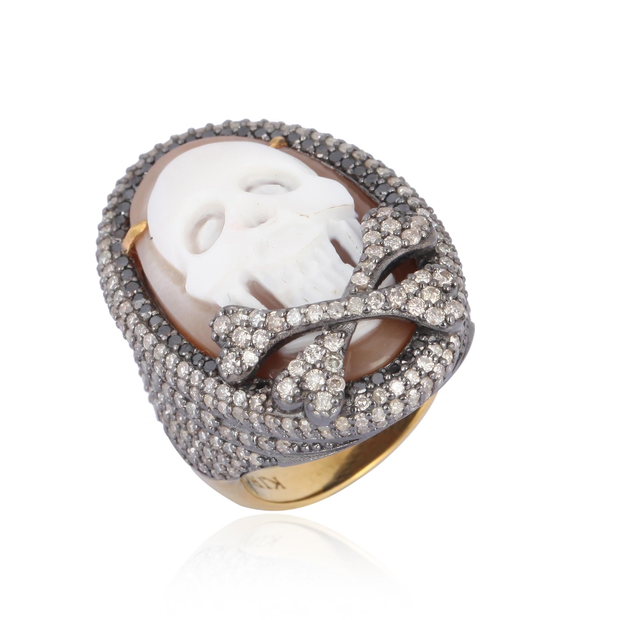 Contemporary Skull Diamond Cocktail Ring For Sale