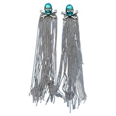 Pendientes Calavera Esmalte Verde Multi Cadena Colgante