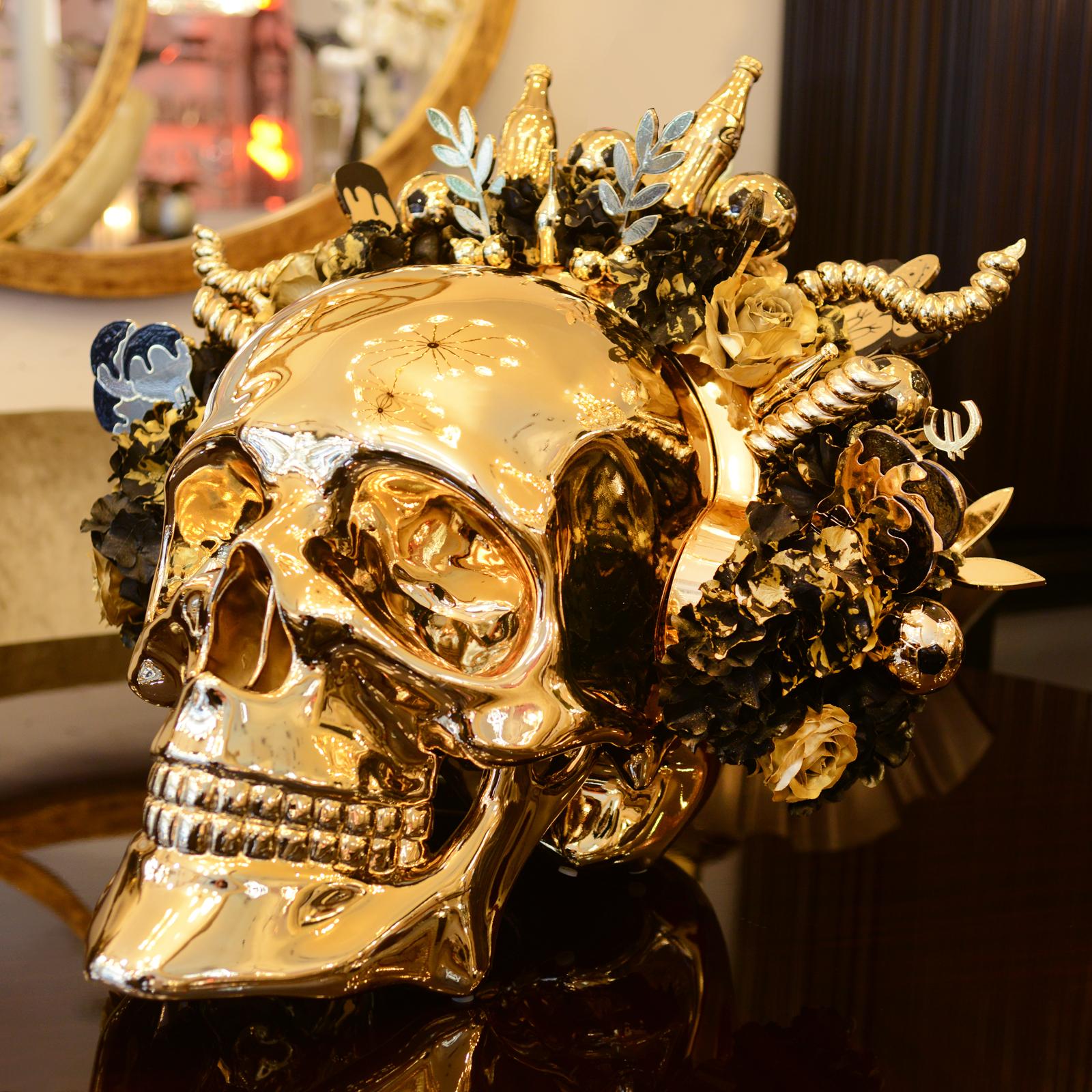 French Skull Golden Youth Sculpture For Sale