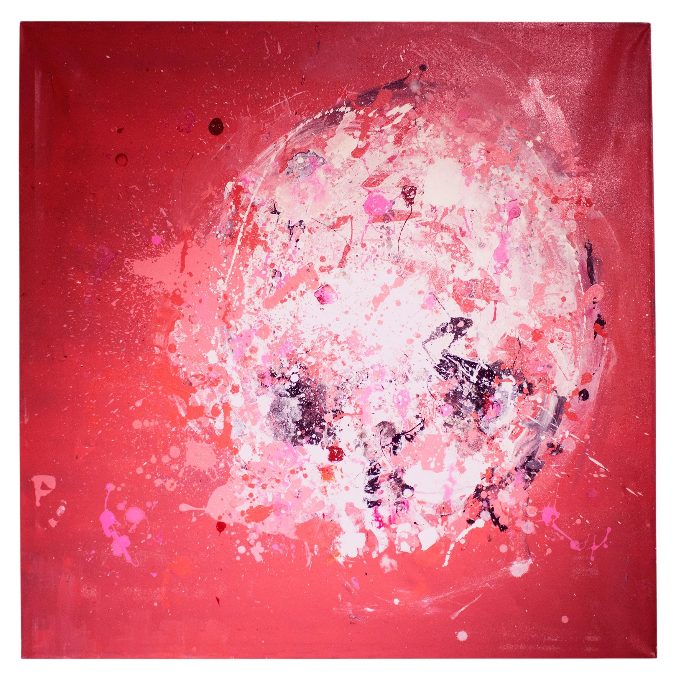 Modern Hand-Painted Pink Skull Acrylic Art, 21st Century Style For Sale