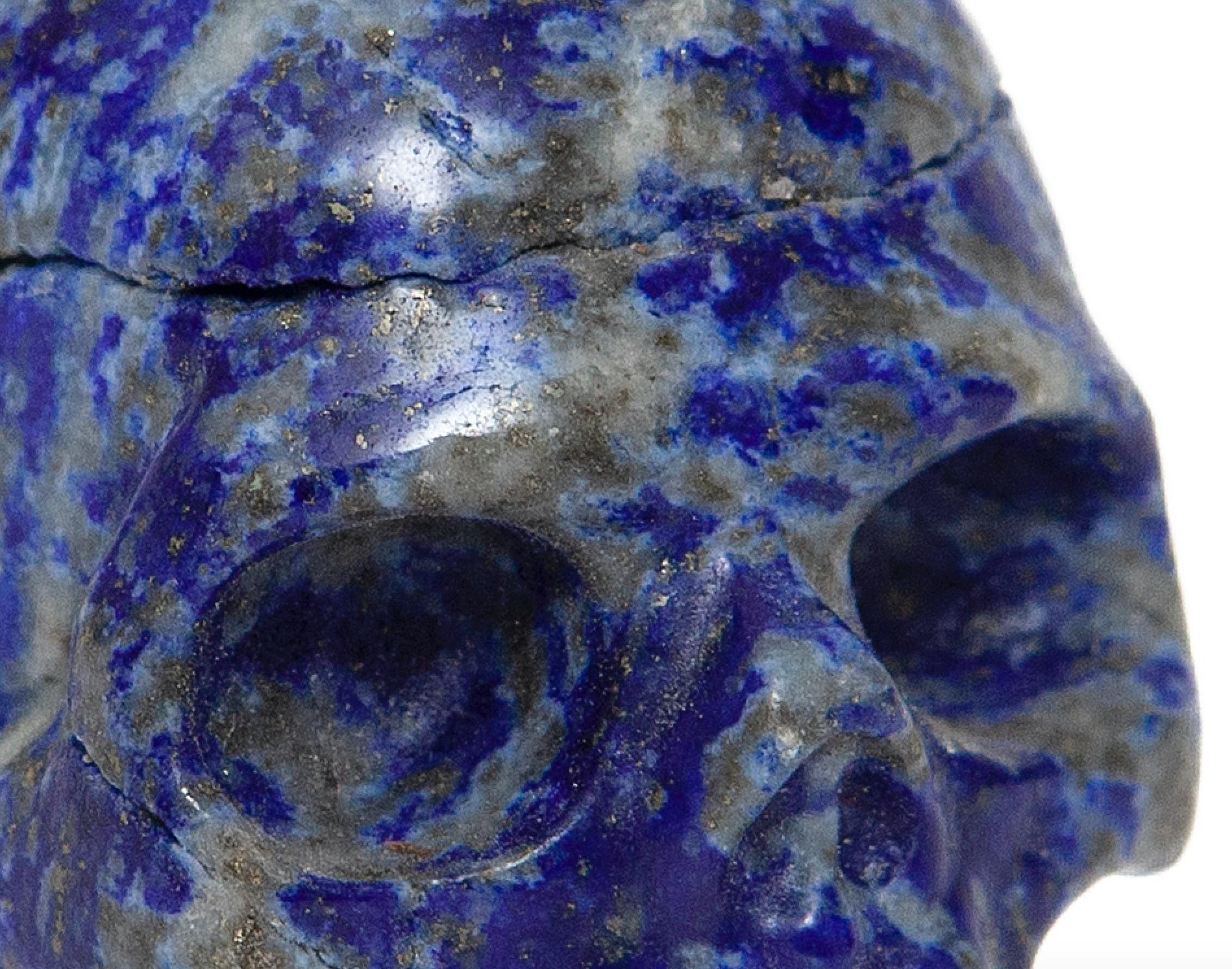 Baroque Revival Skull Lapis Lazuli Sculpture Minature For Sale